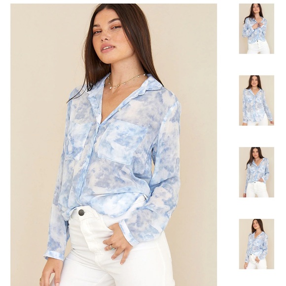 bella dahl button down hipster shirt in coastal cloud print